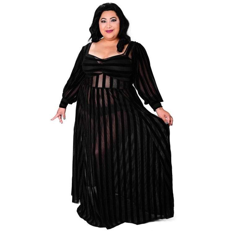 Victoria Striped Mesh Gown