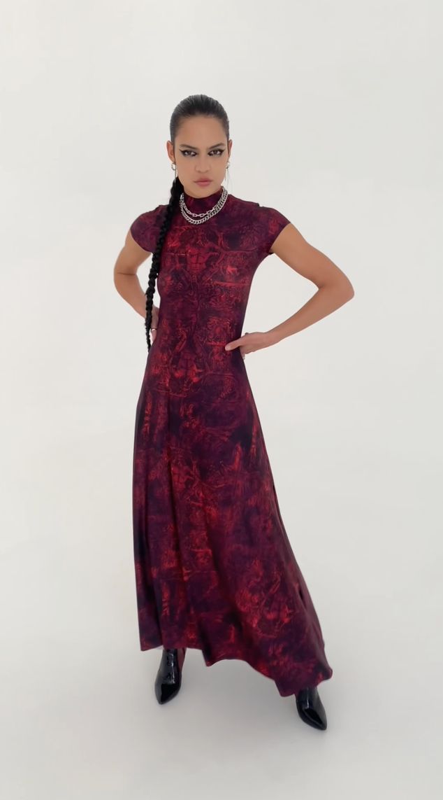 DANTE Nine Circles High Neck Cap Sleeve Maxi Dress