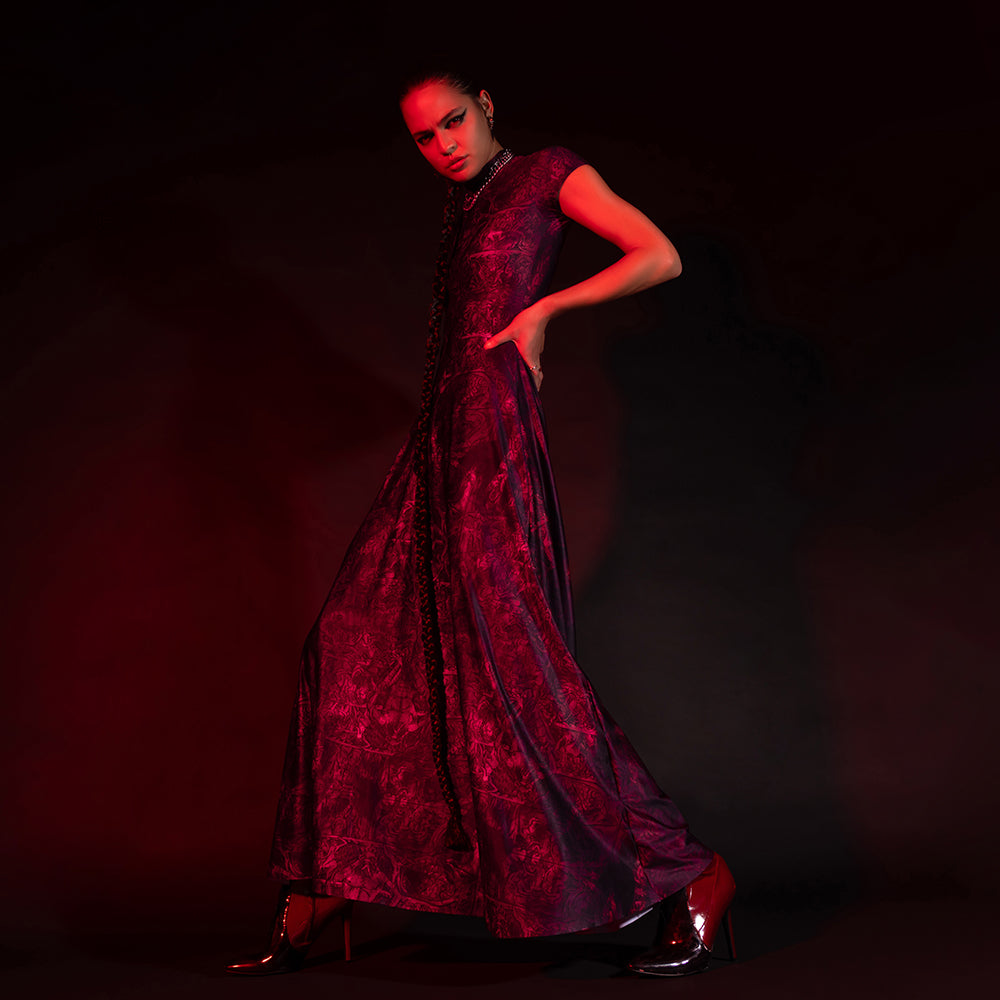 DANTE Nine Circles High Neck Cap Sleeve Maxi Dress